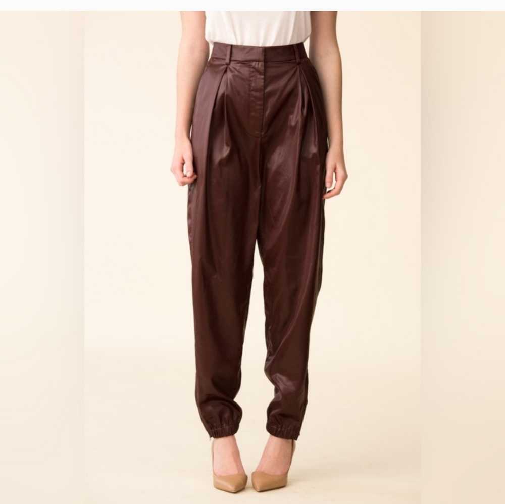 NWT- Tibi burgundy Liquid Drape ankle zip Pant Size 12